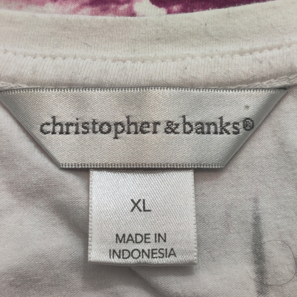 Christopher & Banks XL Purple & Black Floral 3/4 Sleeve Tee with Rhinestones - Picture 6 of 8